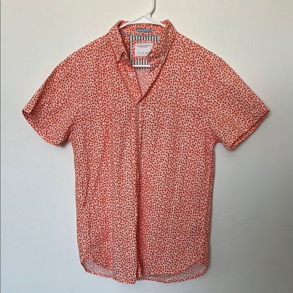 Denim & Flower‎ Floral Button Up Shirt Orange White Short Sleeve Size Small NWT - Picture 1 of 8